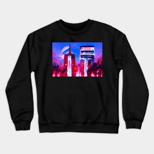 Dystopian Corporate Owned City At Dusk Crewneck Sweatshirt